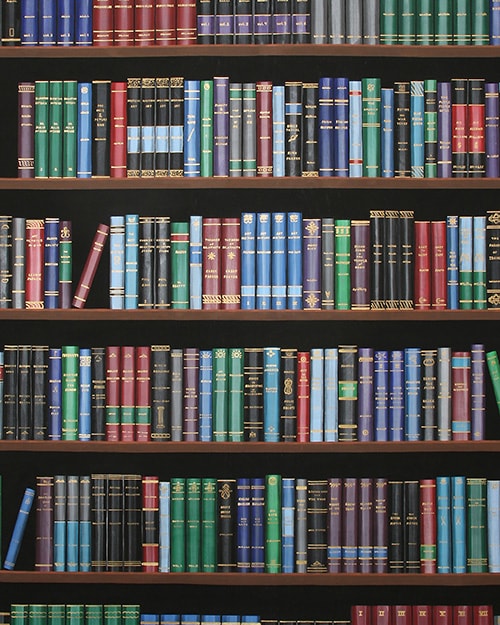 Library bookshelf with colorful book spines